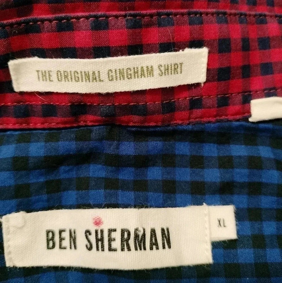 Ben Sherman Mens Button Front Shirt Medium Blue Red Original Gingham 100% Cotton - Picture 4 of 6